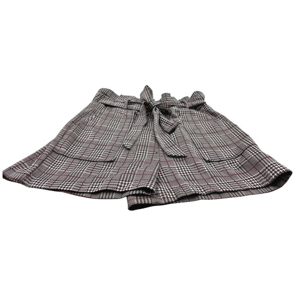 Shosho High-Waisted Paperbag Plaid Shorts with Ruffle Trim & Tie Waist SZ M/L